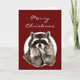 Cartão De Festividades Hugs & Kisses Christmas Wishes with Cute Raccoon