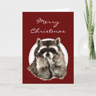 Cartão De Festividades Hugs & Kisses Christmas Wishes with Cute Raccoon