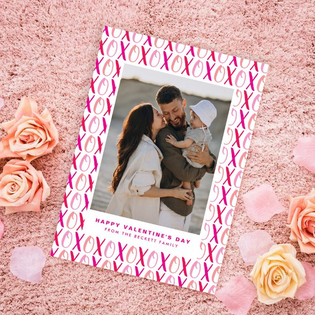 Cartão De Festividades Hugs & Kisses (XOXO) Modern Photo Valentine's Day (Criador carregado)