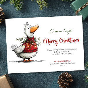 Cartão De Festividades Humor de Ganso Bobo de Natal Aquarela Saudação
