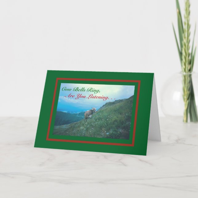 CARTÃO DE FESTIVIDADES HUMOROUS CHRISTMAS CARD/ "COW BELLS RING, ARE YOU (Frente)