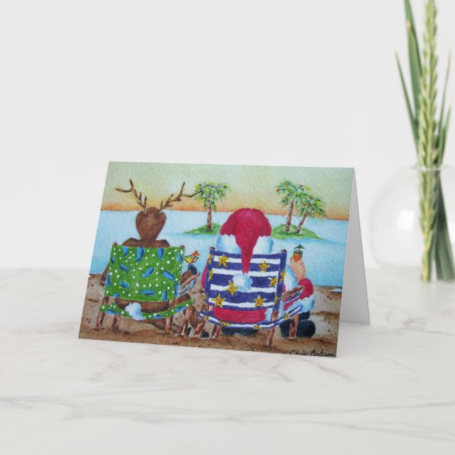 Cartão De Festividades Humorous Santa and Reindeer Christmas Card (Frente)