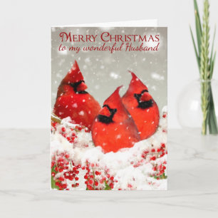 Cartão De Festividades Husband, Oil Painted Red Cardinals In Winter