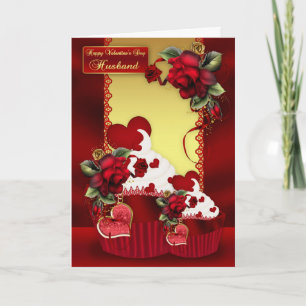 Cartão De Festividades Husband Valentine's Day Cupcake And Rose