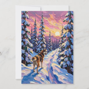 Cartão De Festividades Husky Antigo na Trilha Florestal de Natal Nevada
