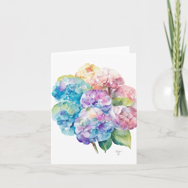 Cartão De Festividades Hydrangea D Retrato Em Aquarela E Feriado De Canet (Frente)