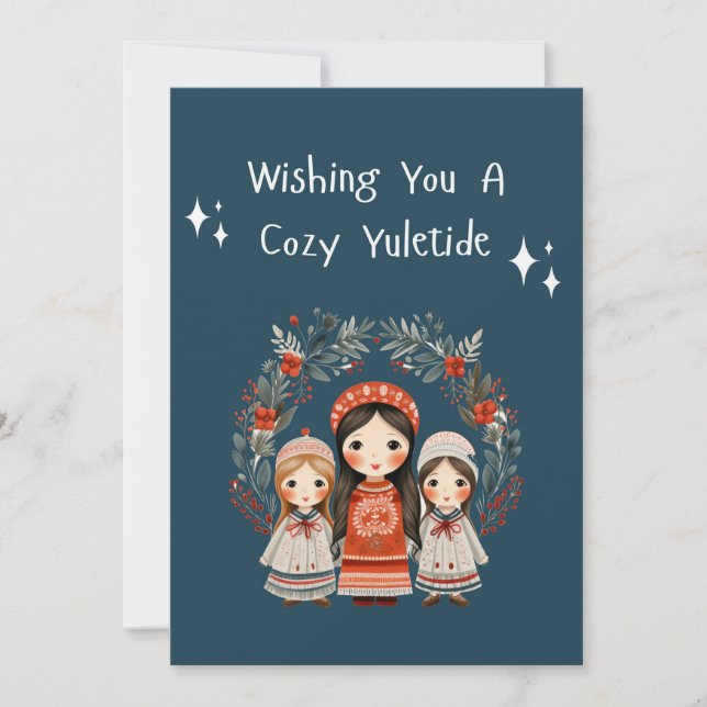 Cartão De Festividades Hygge Christmas Madre e Filhas Wreath (Frente)