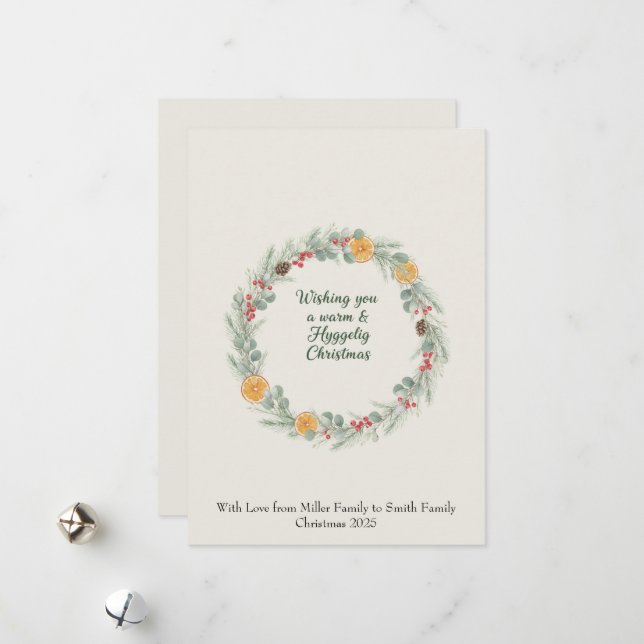 Cartão De Festividades Hygge Christmas Wreath Card — Holiday Greetings (Frente/Verso In Situ)