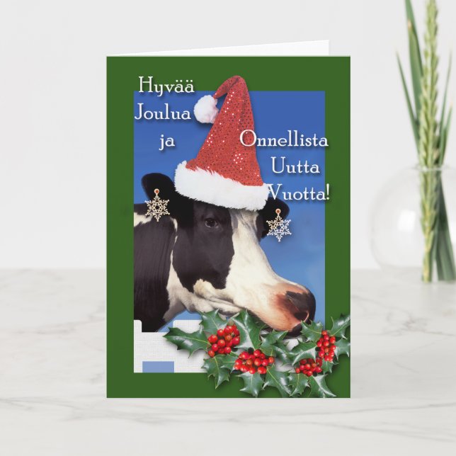 Cartão De Festividades Hyvaa joulua, Finnish Christmas Cow (Frente)