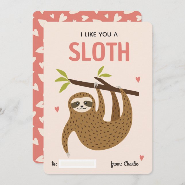 Cartão De Festividades I like you a sloth classroom valentine's day card (Frente/Verso)