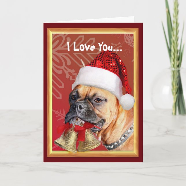 Cartão De Festividades I Love You Christmas Boxer dog (Frente)
