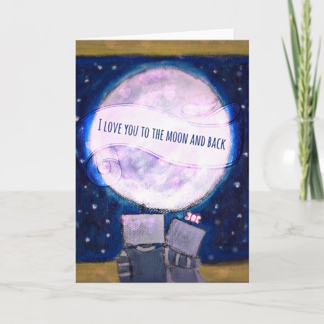 Cartão De Festividades I Love You To The Moon & Back Robots (Frente)