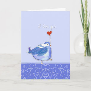 Cartão De Festividades i love you with all my heart, cute bird with heart