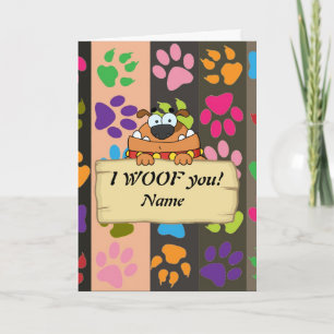 Cartão De Festividades I WOOF you! Funny Dog cartoon LOVE personalized