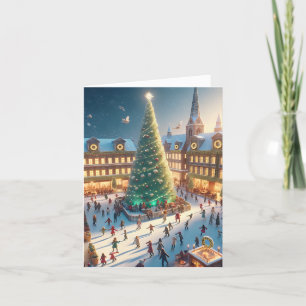 Cartão De Festividades Ice Patinando em torno de um Vazio de Árvore de Na