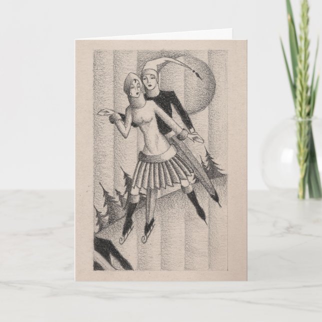 Cartão De Festividades Ice Skater Deco de 1920 (Frente)