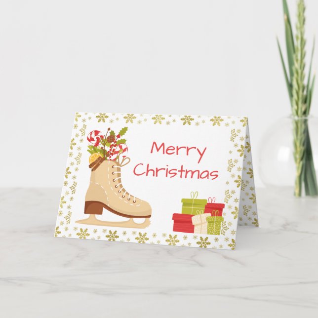 Cartão De Festividades Ice skating Christmas card - Traditional skates (Frente)