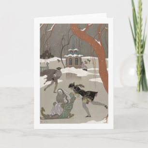 Cartão De Festividades Ice Skating on the Frozen Lake, illustration for