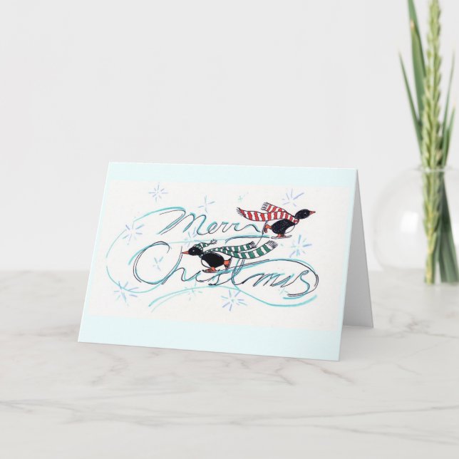Cartão De Festividades Ice Skating Penguins' Christmas (Frente)