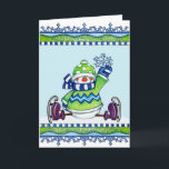 Cartão De Festividades Ice Skating Snowman - Greeting Card<br><div class="desc">A winter season greeting card with an ice skating snowman.</div>