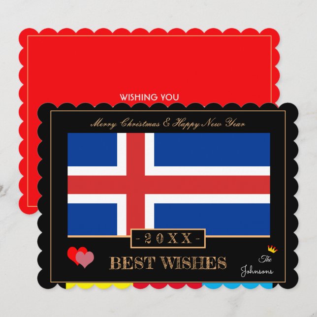 Cartão De Festividades Icelandic Flag &Happy New Year/Best Wishes Iceland (Frente/Verso)