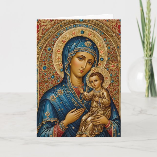 Cartão De Festividades Icon of Mary and Jesus 5x7 folded Christmas Card (Frente)