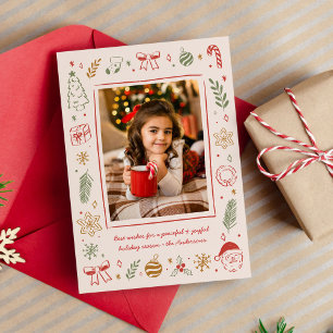 Cartão De Festividades Ícones bonitos de Natal desenhados à mão