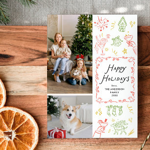 Cartão De Festividades Icones de mão Quirky desenhados Felizes Feriados 2