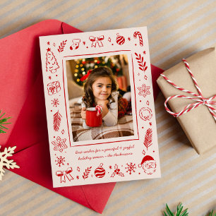 Cartão De Festividades Ícones de Natal Vermelhos Que Desenham A Mão