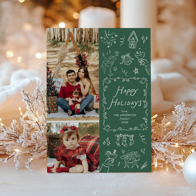 Cartão De Festividades Ícones Verdes Escuros Desenhados na Mão Feliz Feri (Criador carregado)