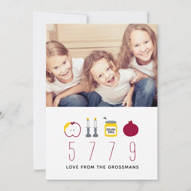 Cartão De Festividades Iconic Apple Honey Rosh Hashanah Photo Card – Red (Frente)