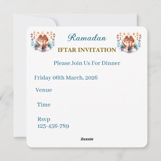 Cartão De Festividades Iftar Dinner Invitations (Verso)