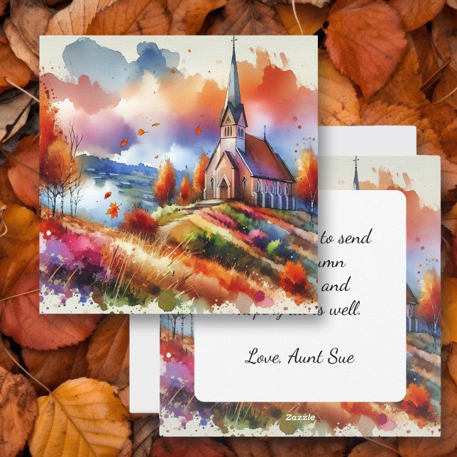 Cartão De Festividades Igreja de Aquarela no Dia da Queda | Abençoações d (Criador carregado)