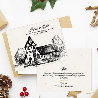 Cartão De Festividades Igreja de Natal Família Paz na Terra