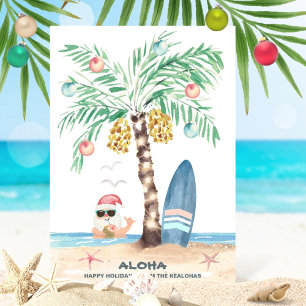 Cartão De Festividades Ilha do Natal Surf Santa Aloha Praia Tropical