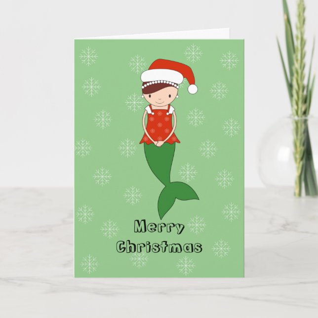 Cartão De Festividades illusima Sereia Natal Flocos de Neve Verde Claro (Frente)