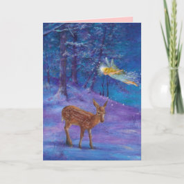 Cartão De Festividades Illustrated Winter Fairy & Deer in Magical Woods