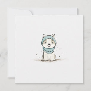 Cartão De Festividades Ilustração Aconchegante de Husky - Cachorrinho Ado