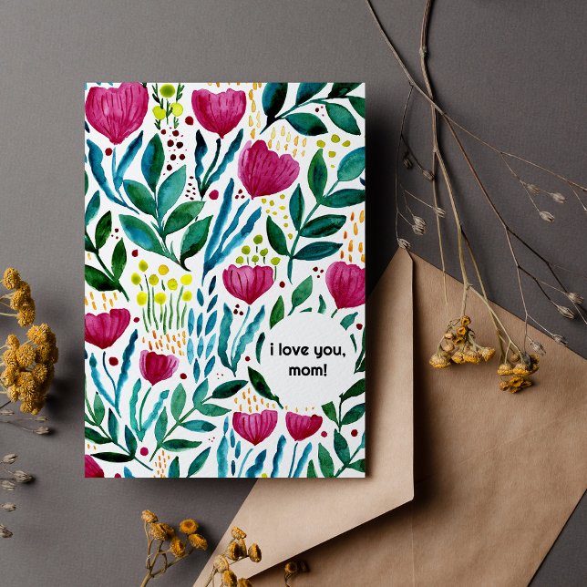 Cartão De Festividades Ilustração botânica Eu te amo Dia de as mães da mã (Criador carregado)