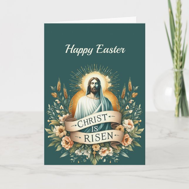 Cartão De Festividades Ilustração Cristã de Ressurreição Floral da páscoa (Frente)