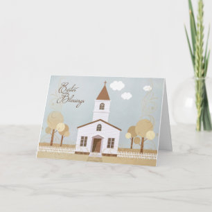 Cartão De Festividades Ilustração da Igreja de Bênçãos páscoas em Tom Sep