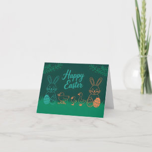 Cartão De Festividades Ilustração da Linha de Páscoa com Coelhinhos e Pin