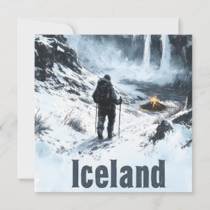 Cartão De Festividades Ilustração da Paisagem Islandesa e um Hiker