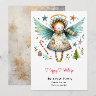 Cartão De Festividades Ilustração de Anjo Caprichoso Feliz Natal
