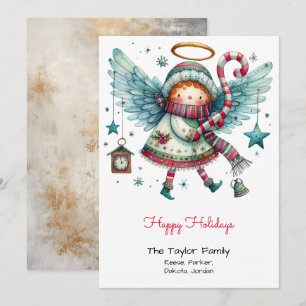 Cartão De Festividades Ilustração de Anjo Excêntrico Vermelho Feliz