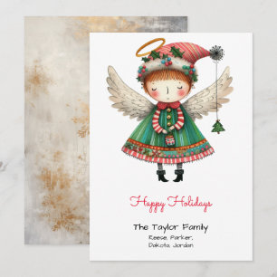 Cartão De Festividades Ilustração de Anjo Fofo Caprichoso Feliz 