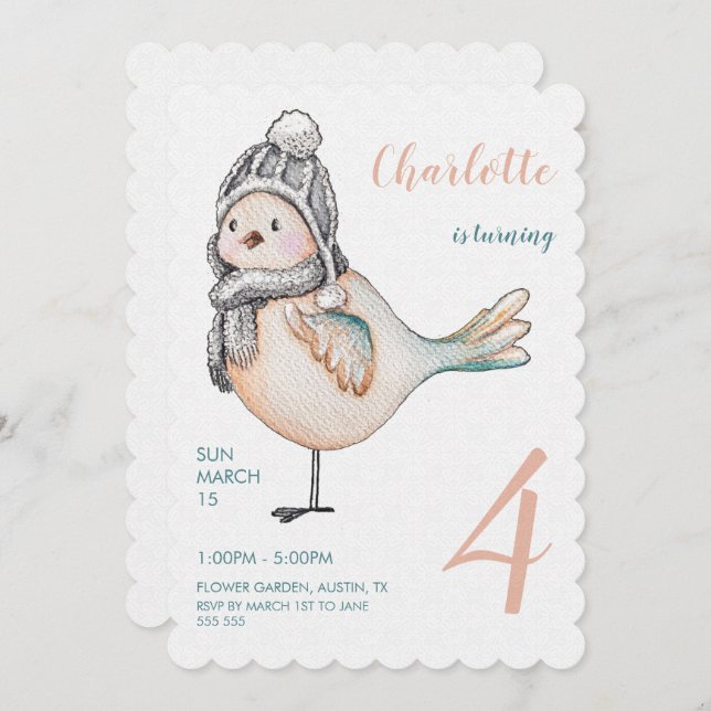 Cartão De Festividades Ilustração de Aquarela de Inverno Bonito (Frente/Verso)