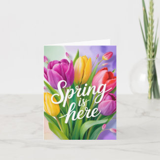 Cartão De Festividades Ilustração de Buquê de Tulipas "A Primavera Chegou