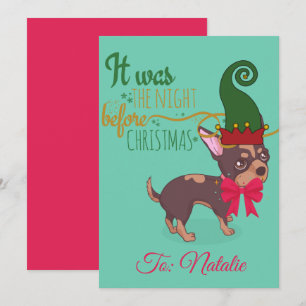 Cartão De Festividades Ilustração de cachorrinho de Natal vermelho e verd