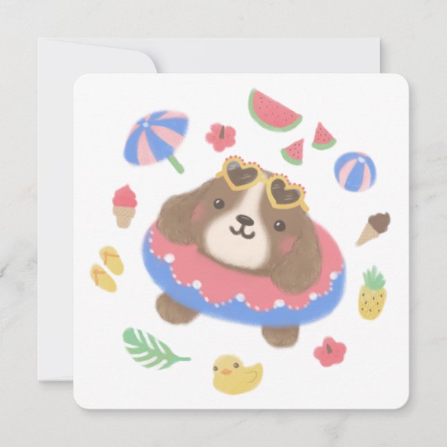 Cartão De Festividades Ilustração de Cachorro Espanhol de Verão (Frente)